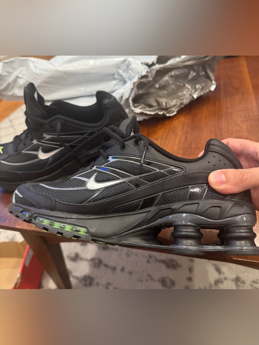 Men's Black Athletic Shoes with Neon Green Traction Studs